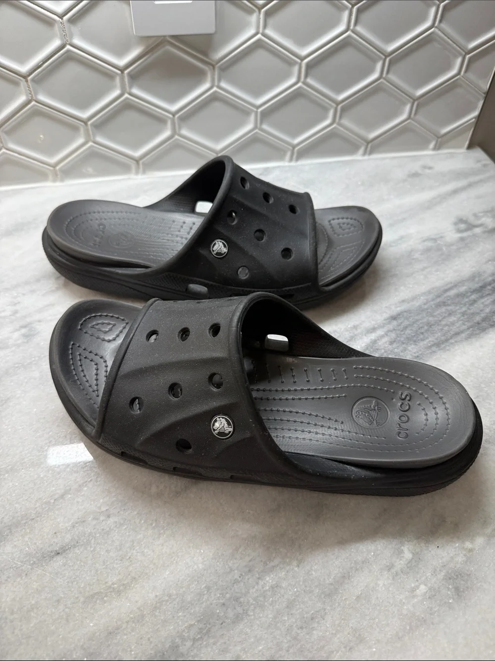 CROCS Black Slide Clogs with Vent Holes